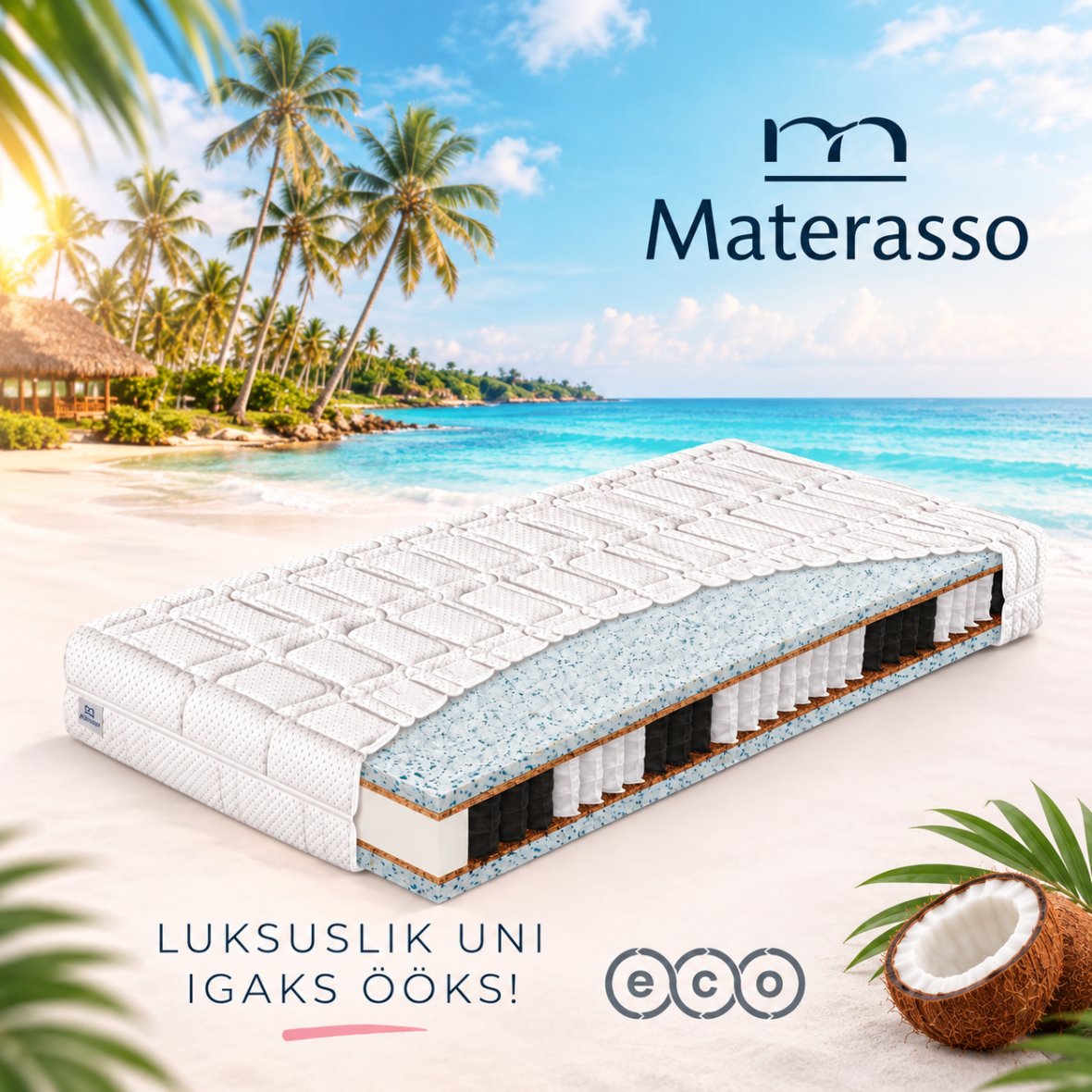 MATERASSO Pocket Coconut ortopeediline kookosmadrats 140x200x23 cm